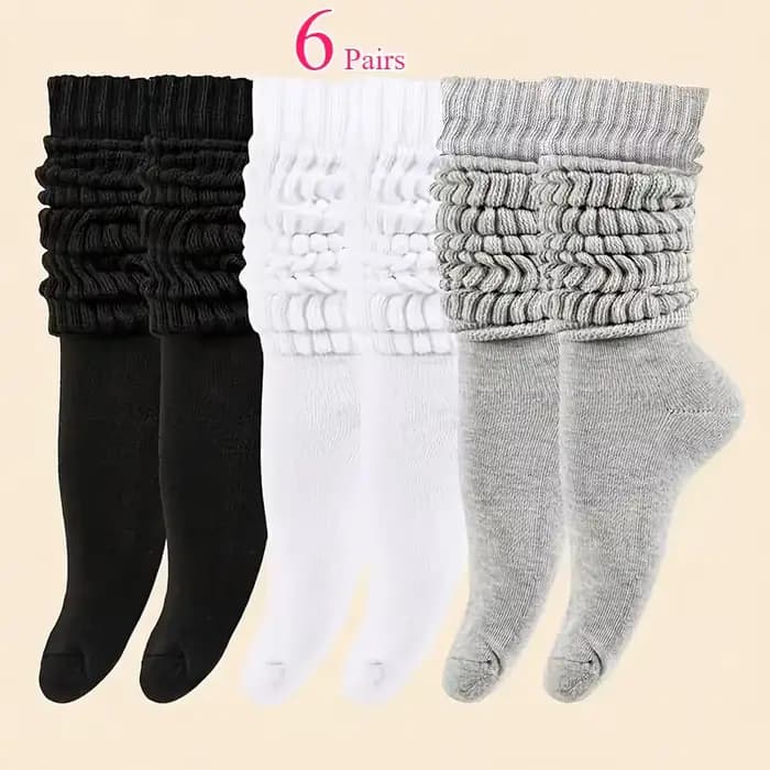 6 paires de chaussettes mi-mollet pour femme, automne-hiver, tendance, simples, couleur unie, chaudes, confortables, décontractées, chaussettes tricotées superposées