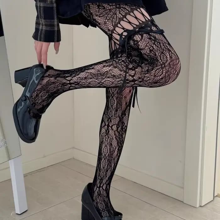 Collants en dentelle ajourés pour femmes