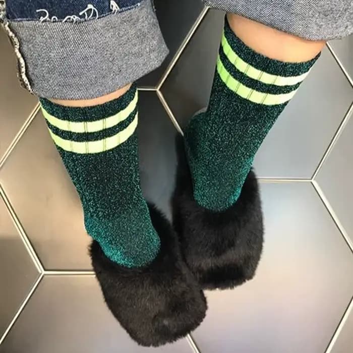 Chaussettes à paillettes à rayures pour femmes, bas en filigrane Harajuku, Lingerie féminine, soie brillante, chaussettes amples, Streetwear pour filles