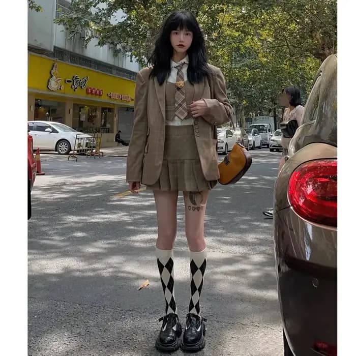 Chaussettes femmes diamant motif à carreaux