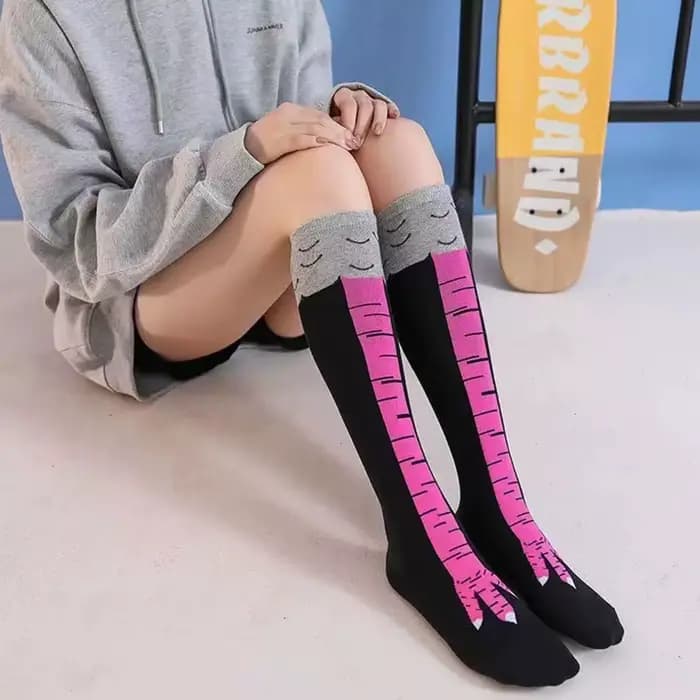 Pattes de poulet pieds chaussettes longues femmes sur le genou bas drôle dessin animé