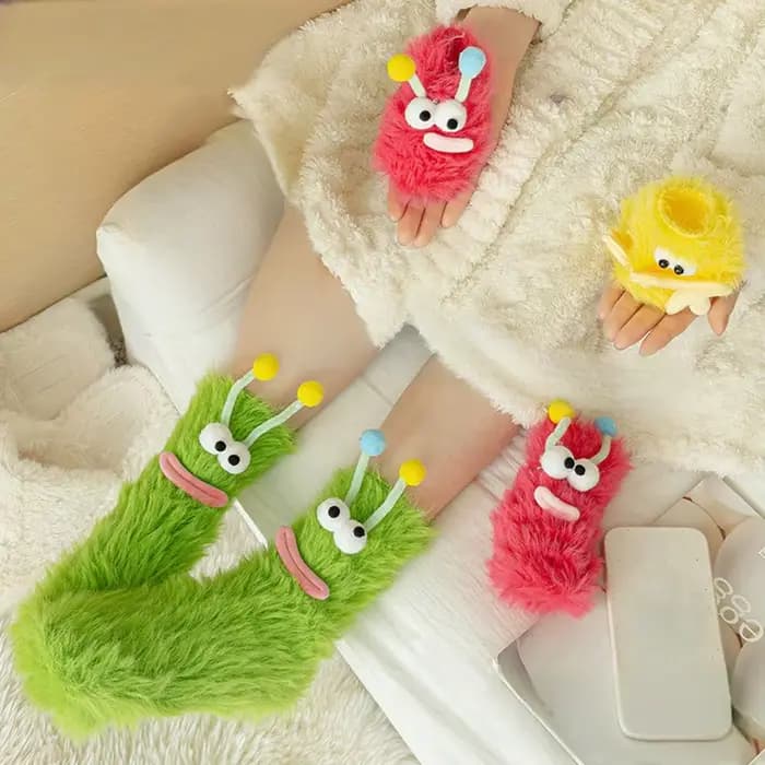 Femmes automne hiver chaussettes mignon mi-tube moelleux sol sommeil drôle velouté chaud épais heureux laid