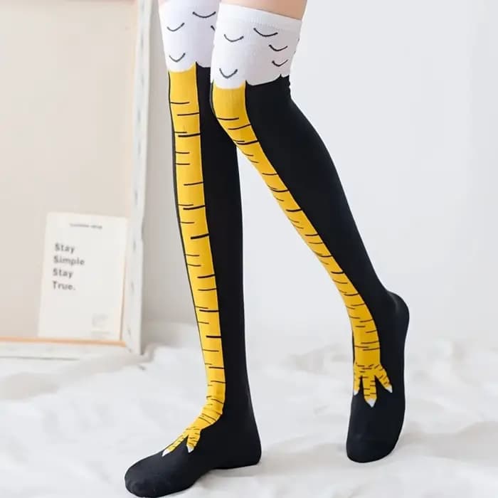Pattes de poulet pieds chaussettes longues femmes sur le genou bas drôle dessin animé
