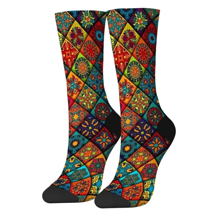 Nouveauté ethnique bohème imprimé hommes chaussettes confortable respirant antidérapant