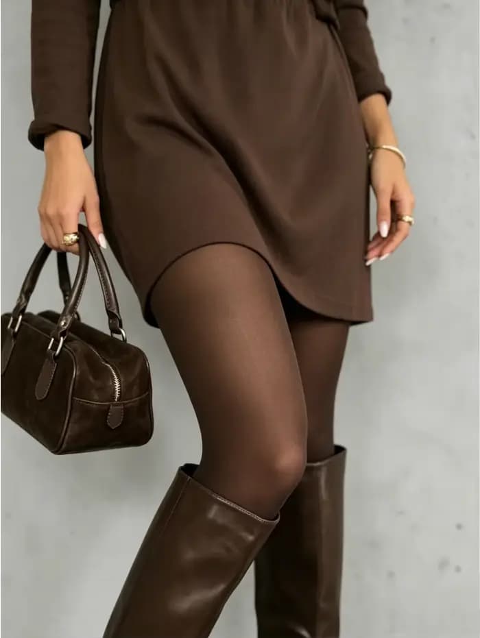 Collants opaques marron café pour femmes