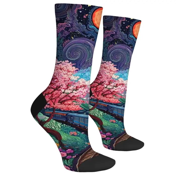 Fantaisie Floral Train hommes chaussettes Harajuku Style rétro décontracté mode sport