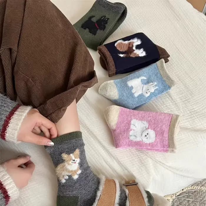 Chaussettes hautes à motif de chiot floqué pour l'automne et l'hiver