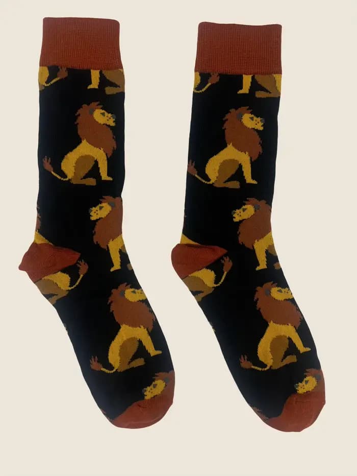 1 Paire de Chaussettes Mi-Mollet pour Hommes à Motif Animalier Original (Lion