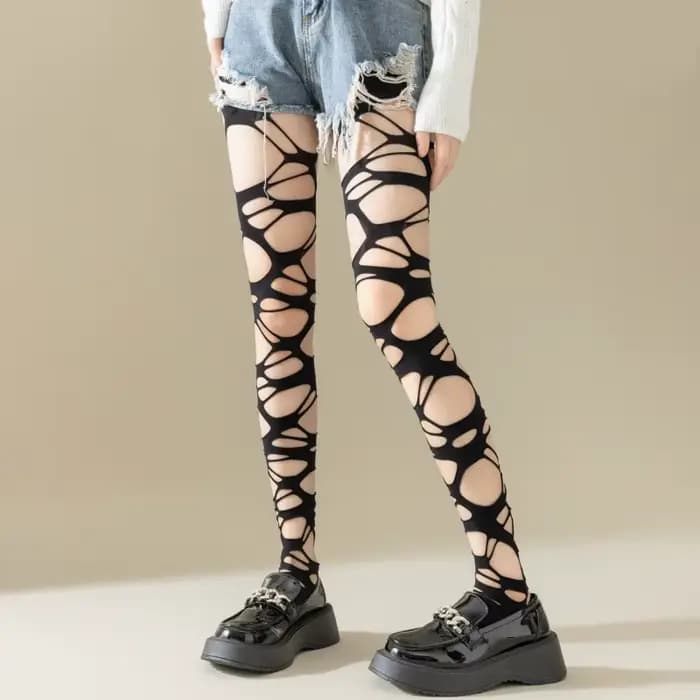 Collants résille déchirés pour femmes – Bas punk en détresse