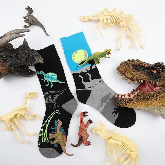 AB Cotton Causal Fashion【1 paire】 Chaussettes amusantes pour hommes, motif animaux dinosaures, chaussettes standard pour garçons, style street skateboard