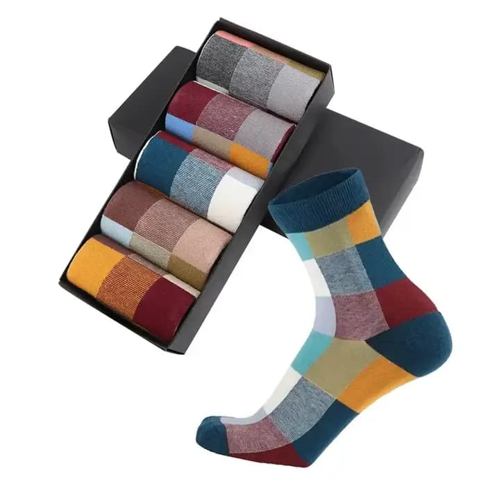 5 paires/chaussettes en coton peigné pour hommes printemps et automne chaussettes de Compression mode coloré carré