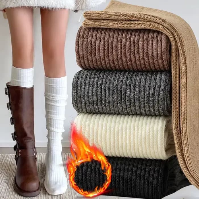 Femmes laine douce longues chaussettes automne hiver cachemire solide tricoté bas maigre décontracté genou haute