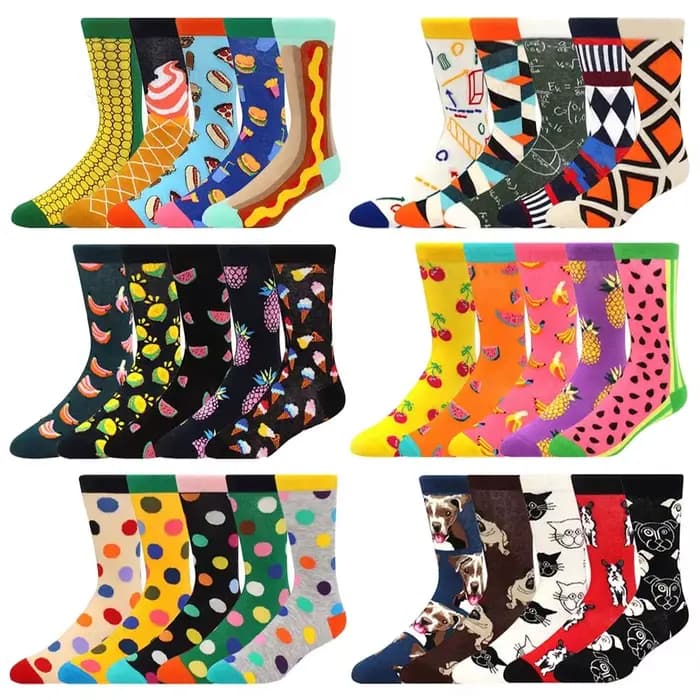 5 paires de chaussettes pour hommes à motifs d'animaux alimentaires