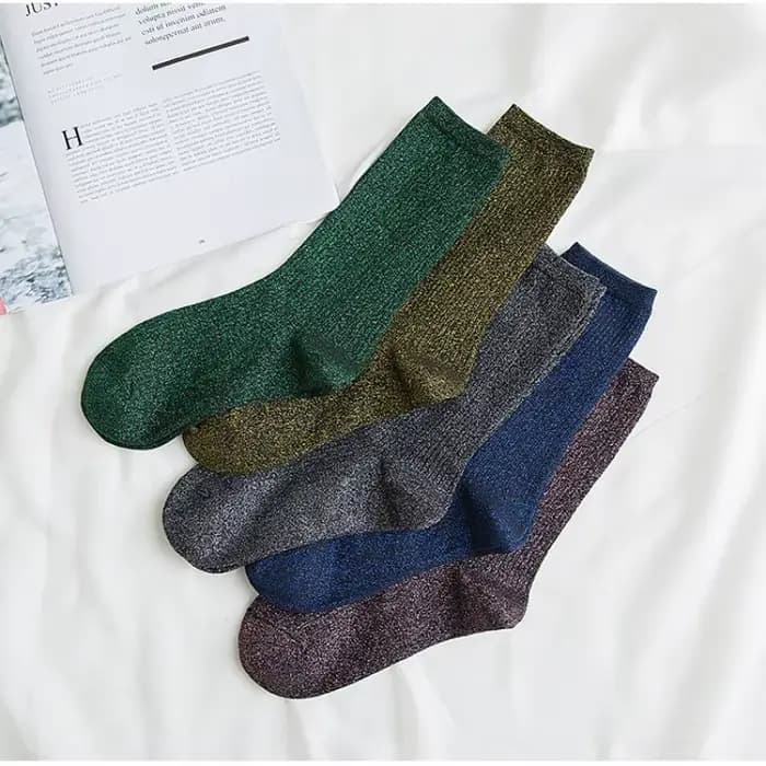 Couleur japonaise luxe Lurex fil métallique paillettes scintillantes équipage chaussettes brillant noir violet Klein bleu mignon Kawaii cadeau concepteur
