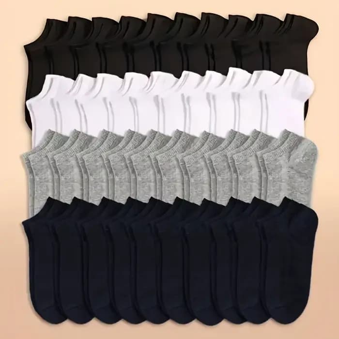 10 ou 20 ou 40 paires unisexe solide coton chaussettes hommes femmes coupe basse cheville chaussettes en vrac noir blanc gris chaussettes doux léger