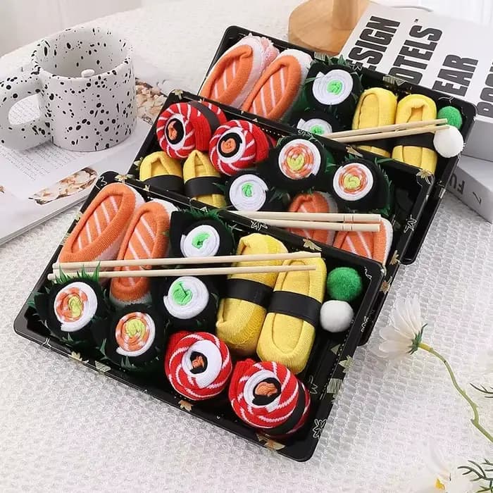 3/4/5 paires de chaussettes à sushi saumon, nouveauté et intéressant, coffret cadeau, Style saison de noël