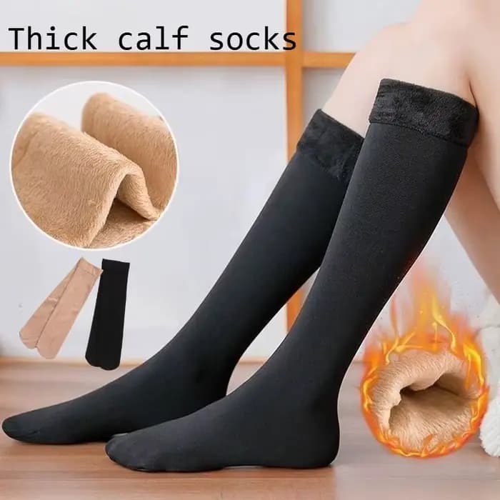 Peau noire automne hiver chaud genou mollet chaussettes femmes doublé polaire épaissir mince neige