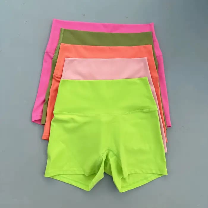 Sexy couleur unie femmes Fitness Sport court taille haute athlétique Yoga jambe courte cyclisme entraînement complet Jogging Squat preuve