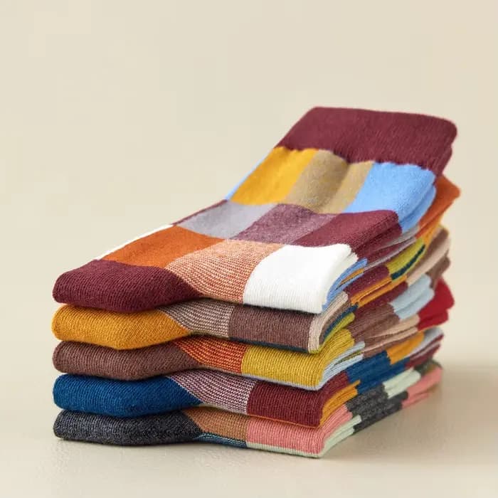 5 paires de chaussettes en coton peigné pour hommes, chaussettes de Compression pour fête en plein air, mode colorée carrée et à rayures, chaussettes pour robe heureuse pour hommes