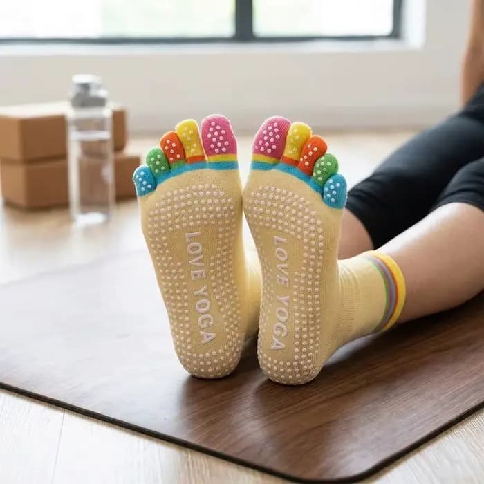 Chaussettes de yoga colorées pour femmes, chaussettes de fitness et de Pilates en coton, chaussettes arc-en-ciel antidérapantes pour l'entraînement, respirantes, violettes
