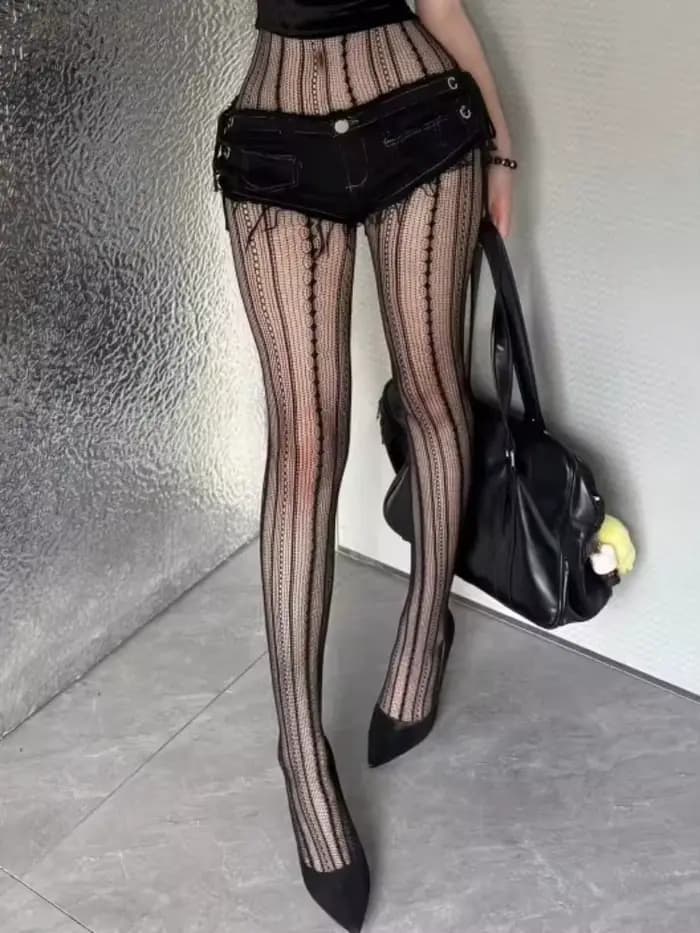 Collants résille noirs gothiques punk pour femmes