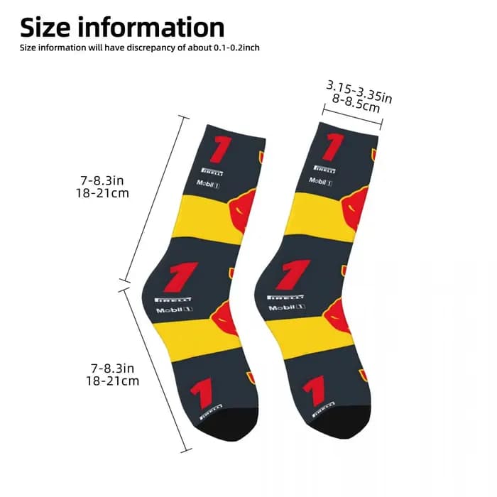 Chaussette folle pour hommes No 1 Champion du monde RB Hip Hop Harajuku F1 Racing Happy motif sans couture imprimé chaussettes de compression pour garçons