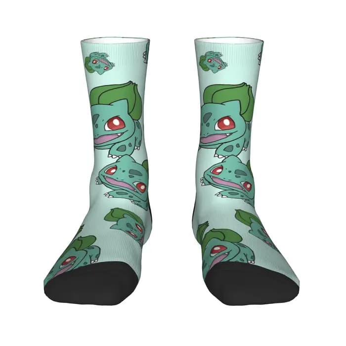 Heureux drôle hommes chaussettes Harajuku p-pokemons Bulbasaur chaussette Skateboard femmes bas printemps été automne hiver