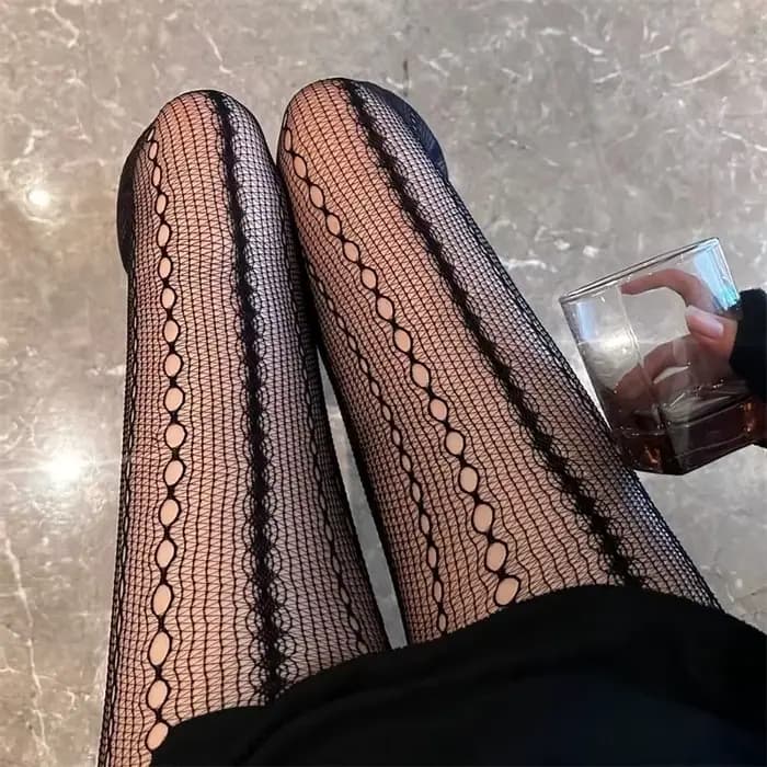 Collants noirs ajourés pour femmes, style rétro américain, en maille respirante, dentelle résille, effet transparent et sexy