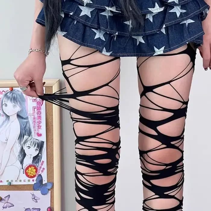 Bas résille creux punk pour femmes