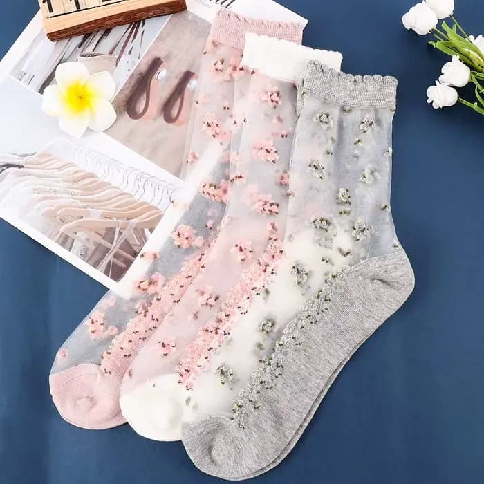 Chaussettes courtes en soie de verre transparente