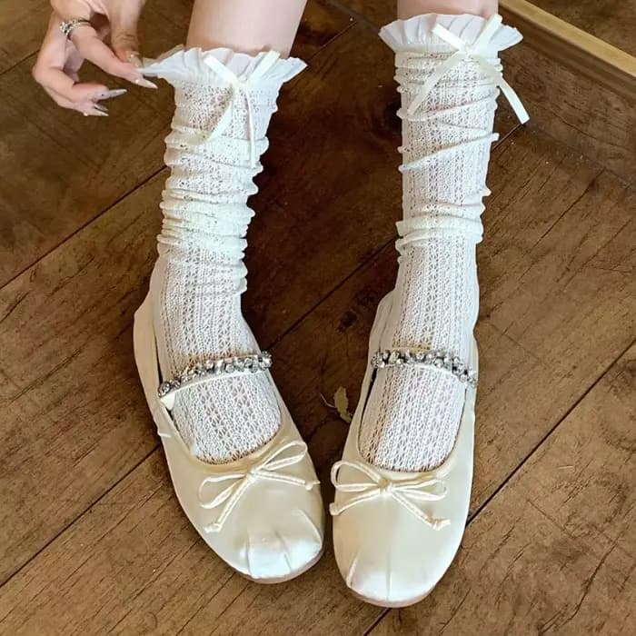 Chaussettes d'été en dentelle avec nœud papillon pour femmes