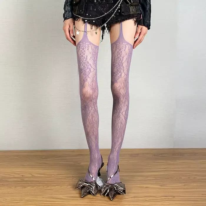 Collants violets en résille pour femmes