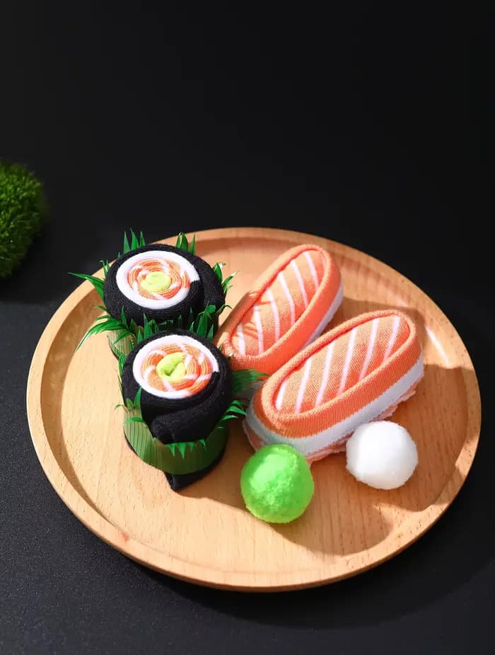 2 paires de chaussettes à sushi saumon