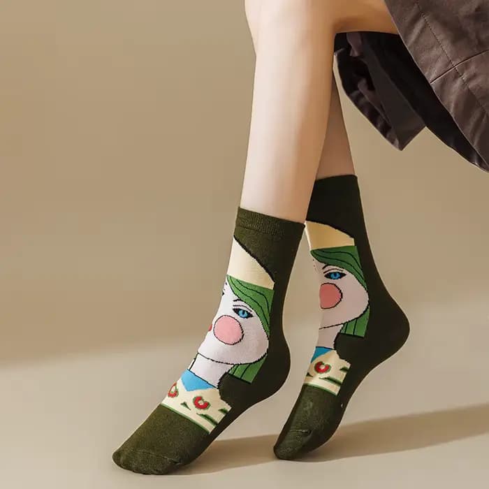 Chaussettes pour femmes Style Picasso créatif à la mode personnalisé Unique dessin animé polyvalent moyen Tube