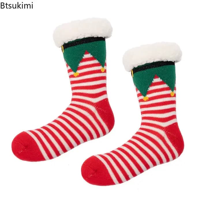 Cadeau de noël pantoufle chaussettes femmes thermique hiver chaud en peluche antidérapant dormir sol chaussette courte floue moelleux femme dessin animé