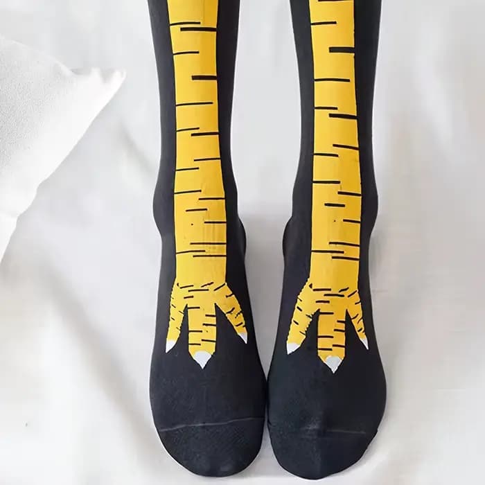 Femmes à la mode genou chaussettes hautes dessin animé drôle poulet griffe motif Fitness sport décontracté jambe mince