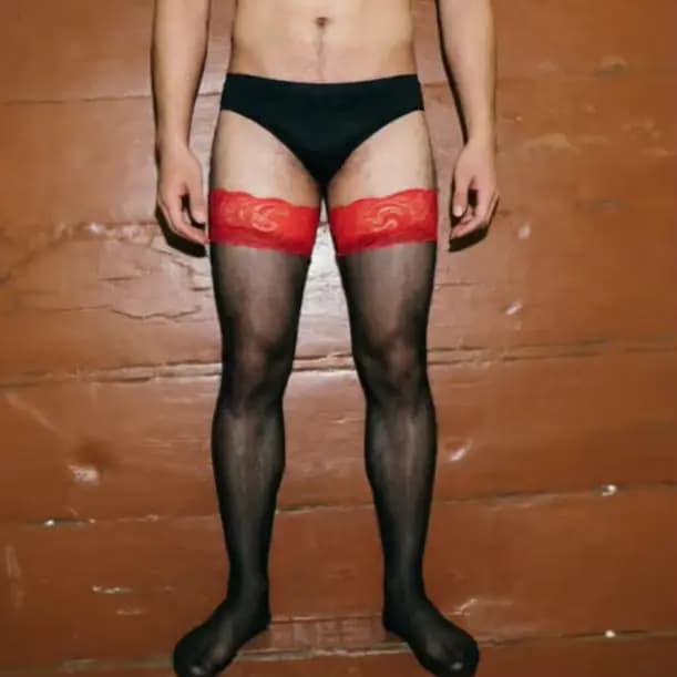 Chaussettes pour hommes en maille soyeuse contrastante blanc-rouge