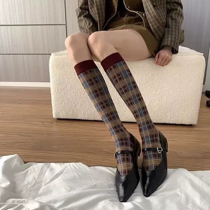  Chaussettes rétro à carreaux pour femmes
