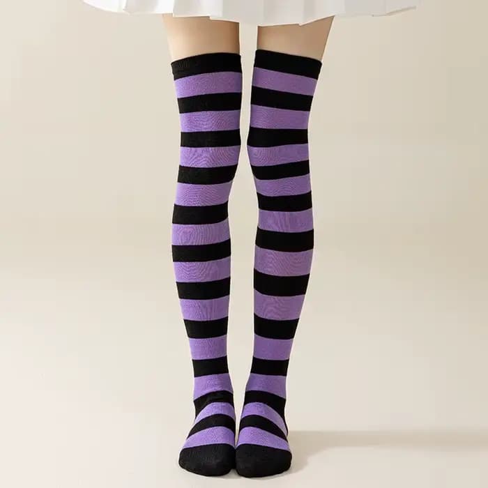 Chaussettes longues japonaises à rayures bleues et blanches pour femmes
