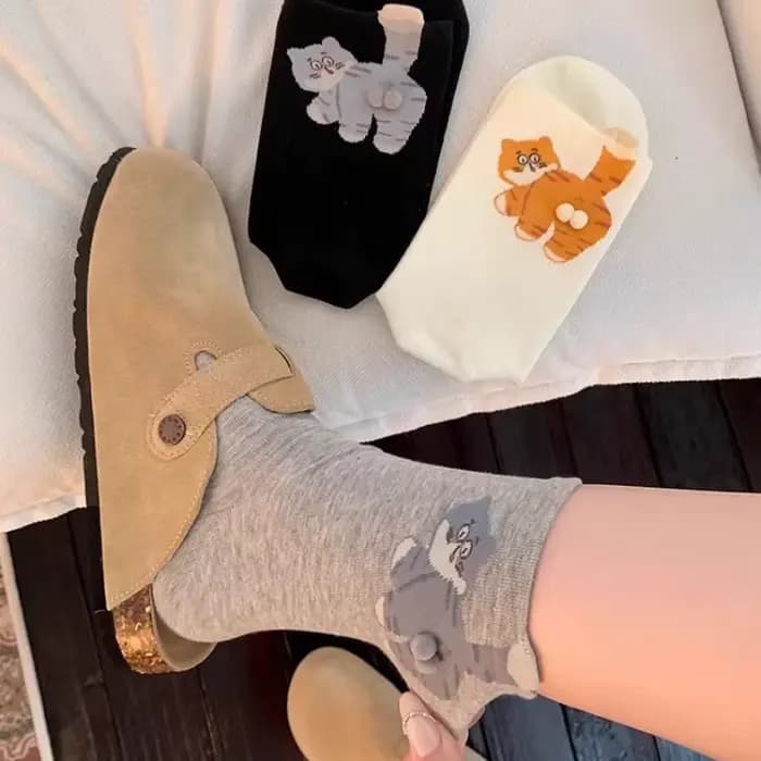 2 paires de chaussettes créatives à Tube central 3D en forme de chaton