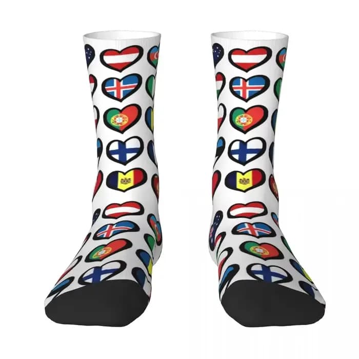 Eurovision Song Concours drapeaux coeurs chaussettes Harajuku bas doux toutes saisons chaussettes longues accessoires pour cadeau d'anniversaire unisexe