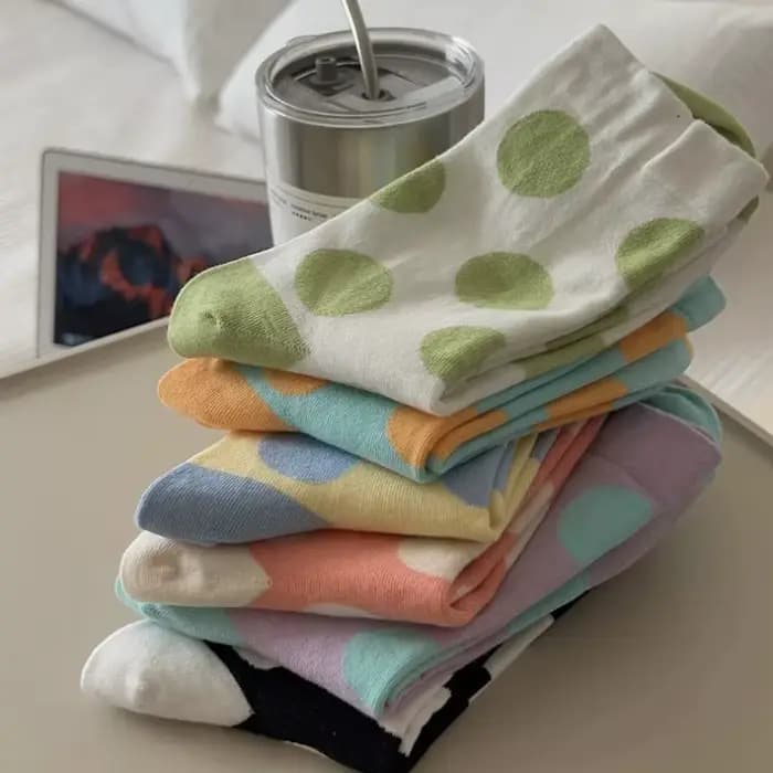 6 paires de chaussettes colorées à pois pour femmes au printemps et en été