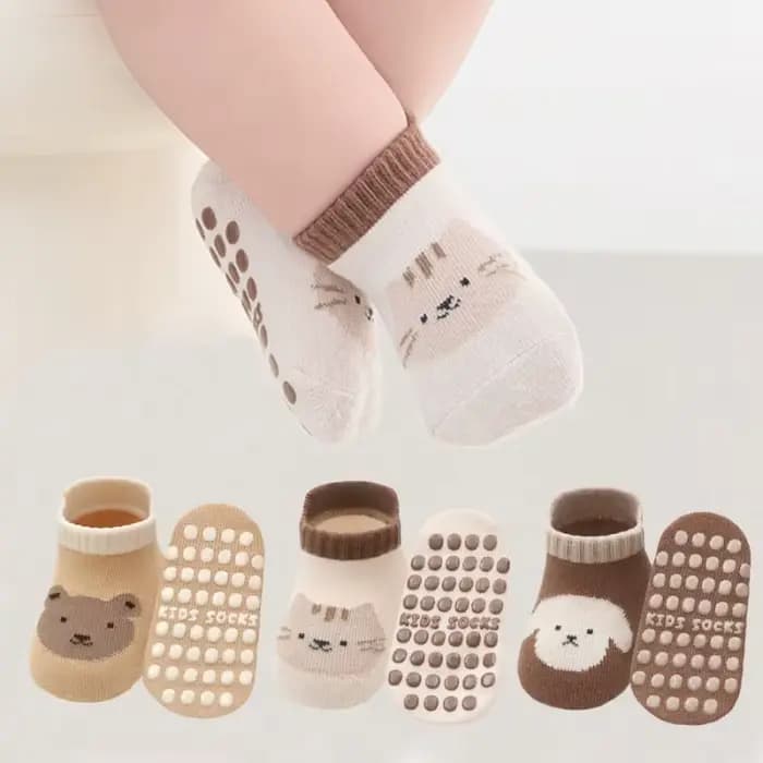 3 paires/lot nouveau-né bébé chaussettes de sol printemps automne coton dessin animé enfants anti-dérapant