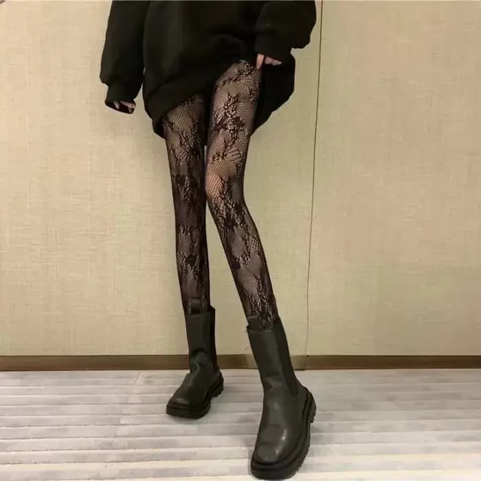 Bas en maille de dentelle évidée Lolita pour femmes