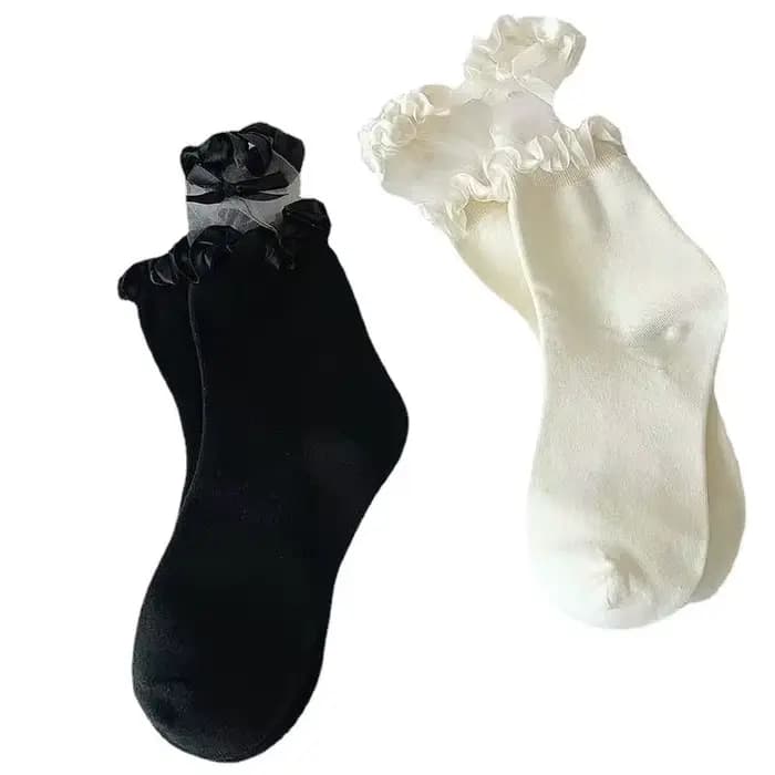 Chaussettes pour femmes en dentelle, chaussettes printemps-été, chaussettes pour filles avec nœud, chaussettes mi-mollet fines, nouvelles chaussettes Lolita respirantes, antibactériennes, en coton pei