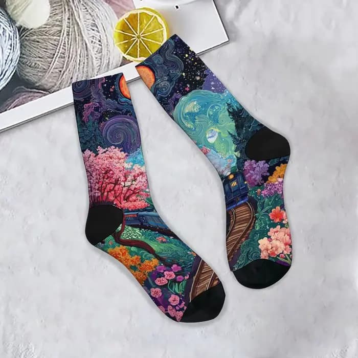 Fantaisie Floral Train hommes chaussettes Harajuku Style rétro décontracté mode sport