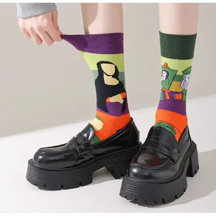 1 paire homme femmes chaussette originale AB marée chaussettes Van Gogh phare animaux marins chaussettes quatre saisons unisexe pour cadeau d'anniversaire