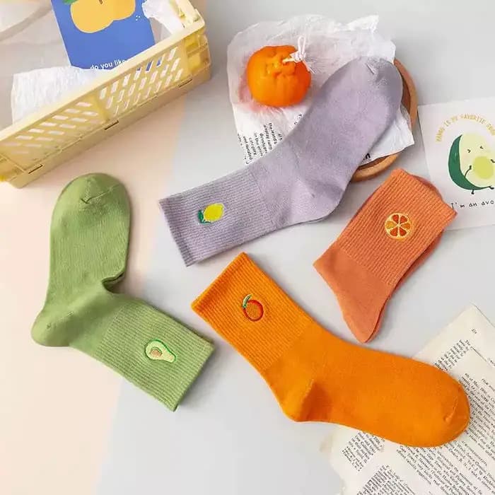 Chaussettes de dehors Simples en Coton pour Femme, Broderie de Fruits, Mignonnes, Respirantes, Colorées, Décontractées, Tube Moyen, Hipster 03/Soft
