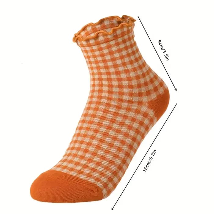 6 paires de chaussettes Vintage en dentelle à carreaux, tube moyen, bord champignon pour fille, chaussettes courtes colorées et mignonnes