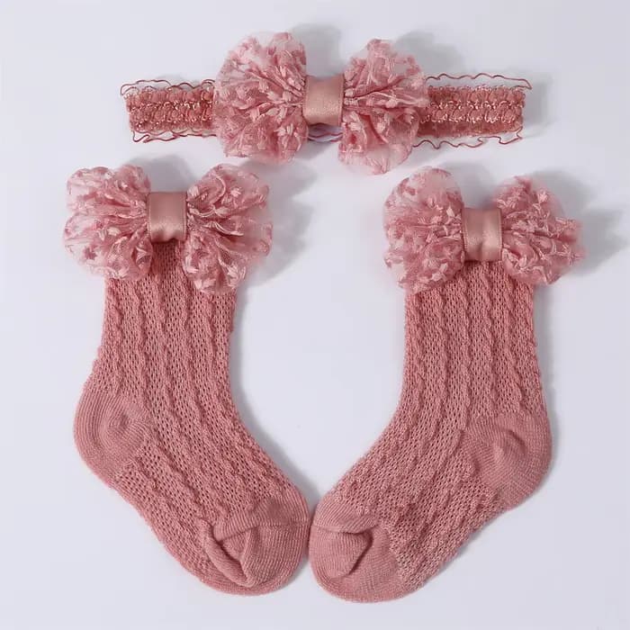 Ensemble de chaussettes pour nouveau-né fille de 3 à 12 mois, bandeau, mignon, respirant, en tricot, avec nœud, robe de princesse, pour fête, mariage, photographie